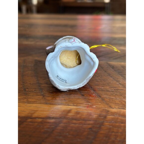 Vintage Jasco Porcelain Kitty Ornament With Santa Hat & Pom Pom Red White Brown - Picture 7 of 10